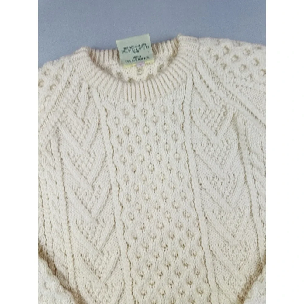 Vintage Carraig Donn Merino Wool Irish Fisherman Cable Knit Sweater L Ireland